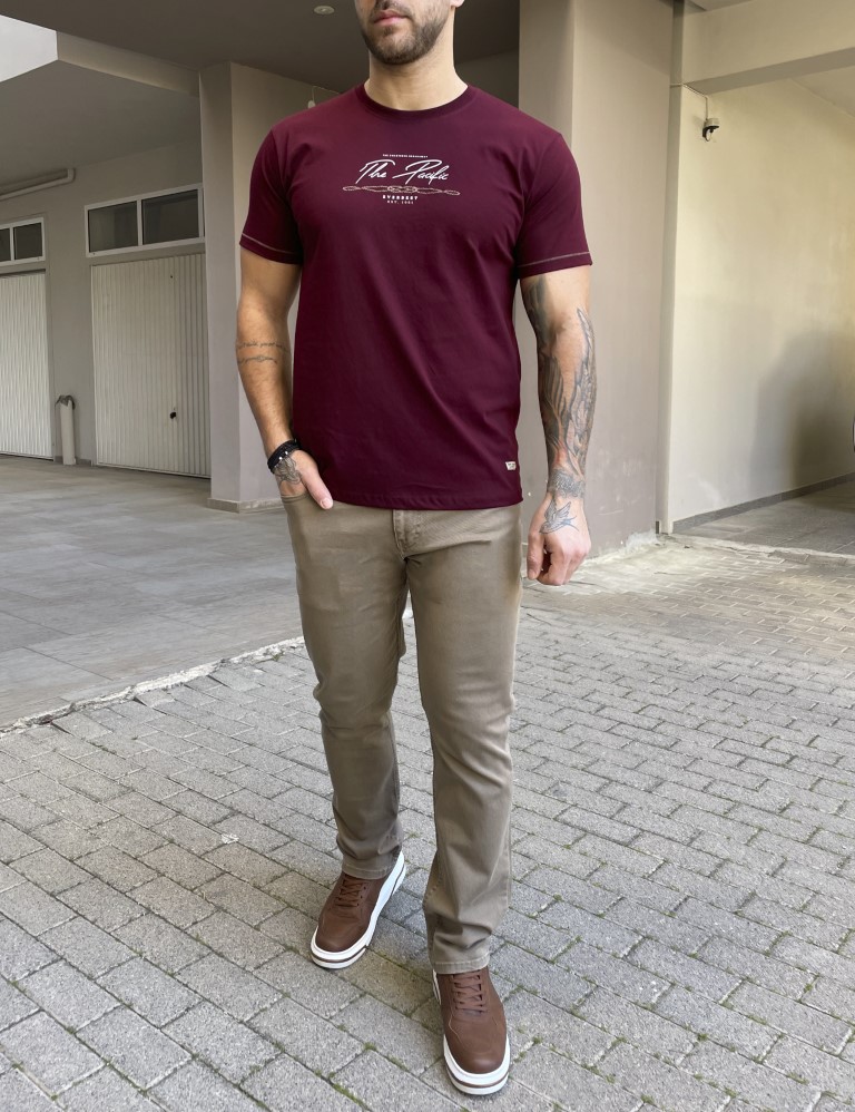 Everbest ανδρική μπορντό κοντομάνικη μπλούζα με τύπωμα 252803 φωτογραφία